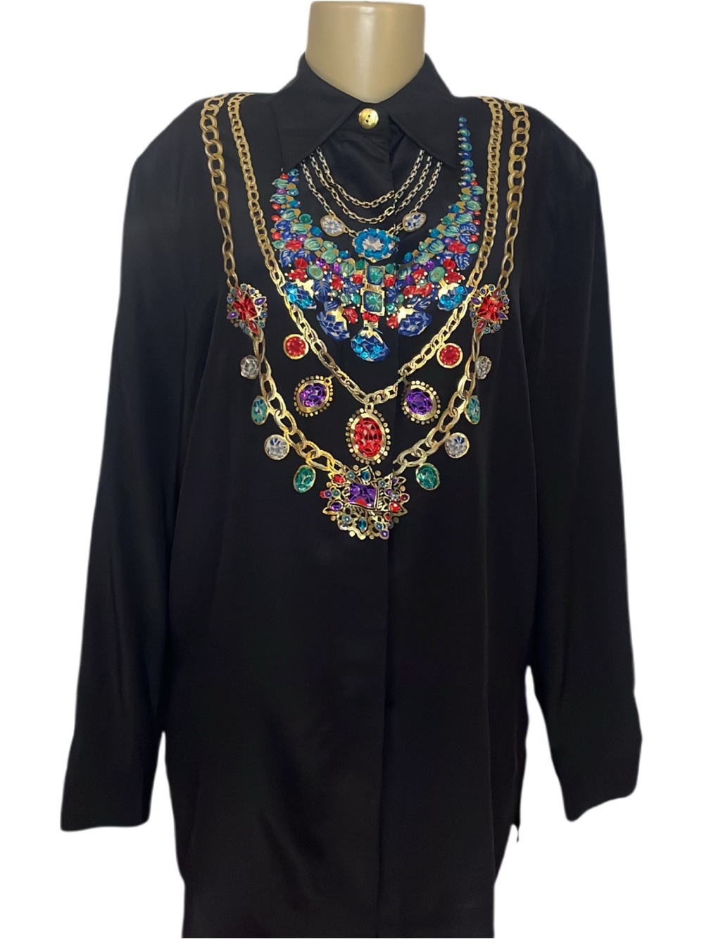 Vintage Diane Gilman Silk Sequin Jewelry Print Blouse